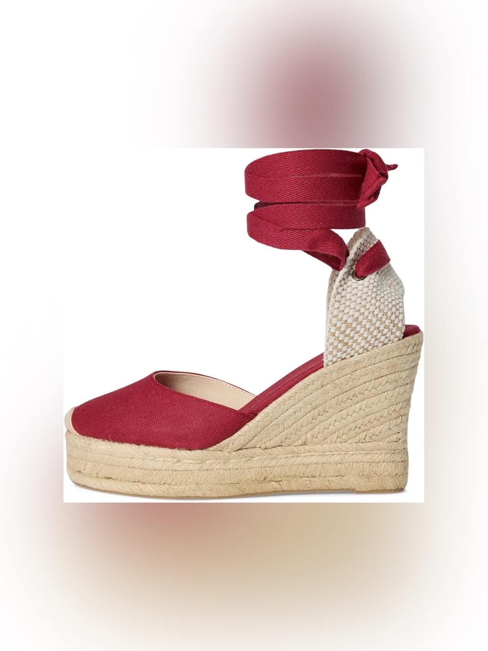 Soludos Red Canvas Espadrille Wedge with Ankle Tie - Picture 4 of 8